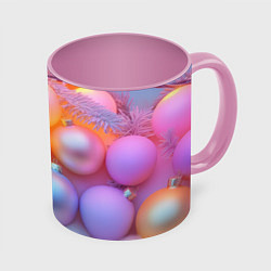 Кружка 3D Нежные новогодние шарики, цвет: 3D-белый + розовый