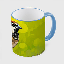 Кружка 3D Большой воробей, цвет: 3D-небесно-голубой кант