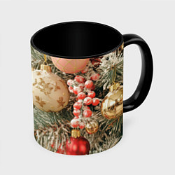 Кружка 3D Елочные новогодние игрушки, цвет: 3D-белый + черный