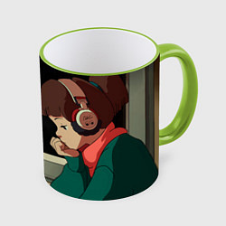 Кружка 3D Lofi music girl night, цвет: 3D-светло-зеленый кант