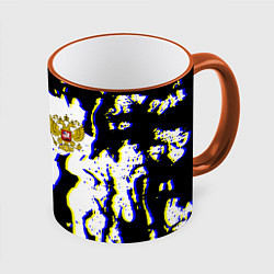 Кружка 3D Россия герб глитч, цвет: 3D-оранжевый кант