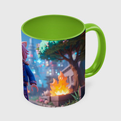 Кружка 3D Roblox pink hair, цвет: 3D-белый + светло-зеленый