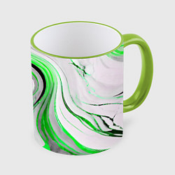 Кружка 3D Волнистые чёрно-зелёные линии на белом фоне, цвет: 3D-светло-зеленый кант