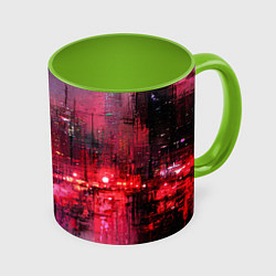 Кружка 3D Огни города мастихином - нейросеть, цвет: 3D-белый + светло-зеленый