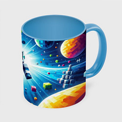 Кружка 3D Minecraft - an astronaut in outer space, цвет: 3D-белый + небесно-голубой