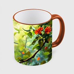 Кружка 3D Колибри в цветах, цвет: 3D-оранжевый кант