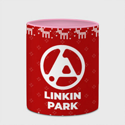 Кружка 3D Новогодний Linkin Park 2024 с оленями, цвет: 3D-белый + розовый — фото 2