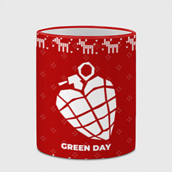 Кружка 3D Новогодний Green Day с оленями, цвет: 3D-красный кант — фото 2