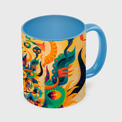 Кружка 3D Китайский монстр, цвет: 3D-белый + небесно-голубой