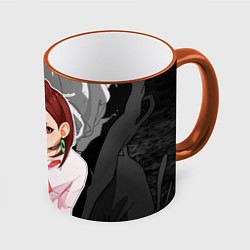 Кружка 3D Дандадан: Момо Аясэ, цвет: 3D-оранжевый кант