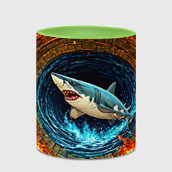 Кружка 3D Акула в огненом колодце, цвет: 3D-белый + светло-зеленый — фото 2