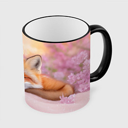 Кружка 3D Милая лисичка и сирень, цвет: 3D-черный кант
