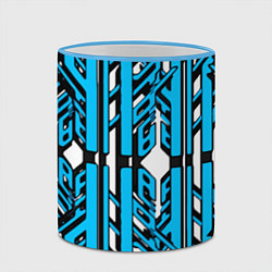 Кружка 3D Чёрно-синие техно полосы на белом фоне, цвет: 3D-небесно-голубой кант — фото 2