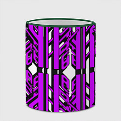 Кружка 3D Чёрно-фиолетовые техно полосы на белом фоне, цвет: 3D-зеленый кант — фото 2