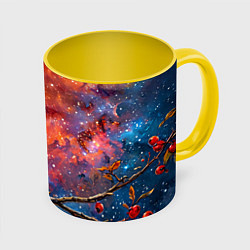 Кружка 3D Снегирь и космос, цвет: 3D-белый + желтый