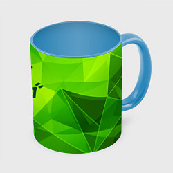 Кружка 3D JoJo Bizarre Adventure green poly, цвет: 3D-белый + небесно-голубой