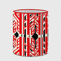 Кружка 3D Бело-красные техно полосы на чёрном фоне, цвет: 3D-красный кант — фото 2