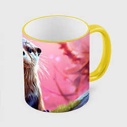 Кружка 3D Выдра в розовом цвете, цвет: 3D-желтый кант