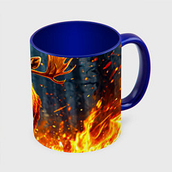 Кружка 3D Лось в огне, цвет: 3D-белый + синий