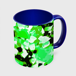 Кружка 3D Green and white abstraction on a black background, цвет: 3D-белый + синий