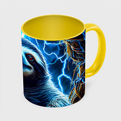 Кружка 3D Ленивец в разрядах молний, цвет: 3D-белый + желтый