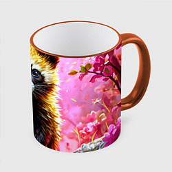 Кружка 3D Росомаха в розовом лесу, цвет: 3D-оранжевый кант