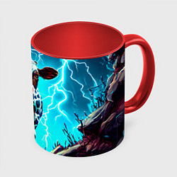 Кружка 3D Корова в разрядах молнии, цвет: 3D-белый + красный