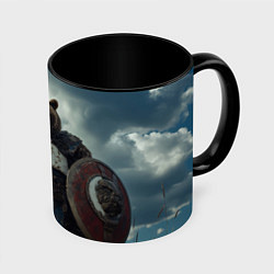 Кружка 3D Русский медведь с щитом, цвет: 3D-белый + черный