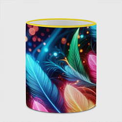 Кружка 3D Яркие красочные неоновые перья, цвет: 3D-желтый кант — фото 2