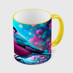 Кружка 3D Розовый снегирь, цвет: 3D-желтый кант