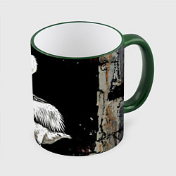 Кружка 3D Пеликан на черном, цвет: 3D-зеленый кант