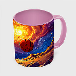 Кружка 3D Баскетбольный мяч и космос, цвет: 3D-белый + розовый