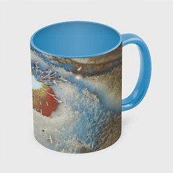 Кружка 3D Искрящийся мандарин на снегу, цвет: 3D-белый + небесно-голубой