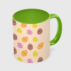 Кружка 3D Пасха цветные яйца, цвет: 3D-белый + светло-зеленый