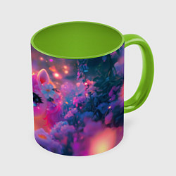 Кружка 3D Единорог и светлячки, цвет: 3D-белый + светло-зеленый