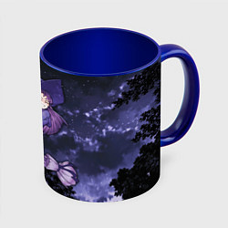 Кружка 3D Веселая ведьма летит на шабаш, цвет: 3D-белый + синий