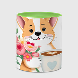 Кружка 3D Поздравляющий корги с цветами, цвет: 3D-белый + светло-зеленый — фото 2