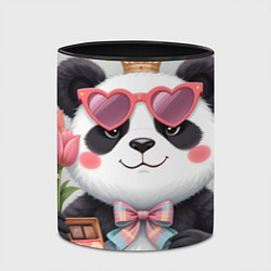 Кружка 3D Панда в очках с подарками и с цветами на 8 марта, цвет: 3D-белый + черный — фото 2