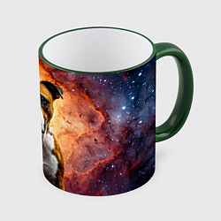 Кружка 3D Американский стаффордширский терьер в космосе, цвет: 3D-зеленый кант