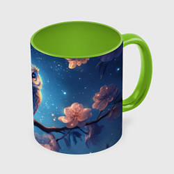 Кружка 3D Сова на фоне ночного неба, цвет: 3D-белый + светло-зеленый