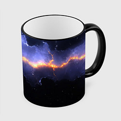 Кружка 3D Молния в фиолетовом небе текстура, цвет: 3D-черный кант