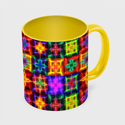 Кружка 3D Неоновое стекло абстракция, цвет: 3D-белый + желтый