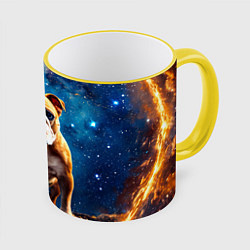 Кружка 3D Бульдог в космосе, цвет: 3D-желтый кант