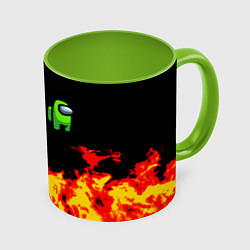 Кружка 3D Амонг ас огненная текстура, цвет: 3D-белый + светло-зеленый