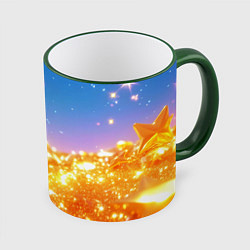 Кружка 3D Золотые шарики на голубом фоне, цвет: 3D-зеленый кант