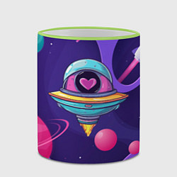 Кружка 3D Летающая тарелка с сердцем, цвет: 3D-светло-зеленый кант — фото 2