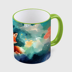 Кружка 3D Лисенок на облаках, цвет: 3D-светло-зеленый кант
