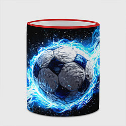 Кружка 3D Футбольный мяч в синем пламени, цвет: 3D-красный кант — фото 2