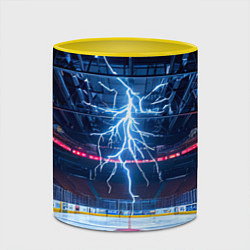 Кружка 3D Удар молнии в хоккейную площадку, цвет: 3D-белый + желтый — фото 2