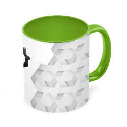 Кружка 3D Gears of War white poly, цвет: 3D-белый + светло-зеленый